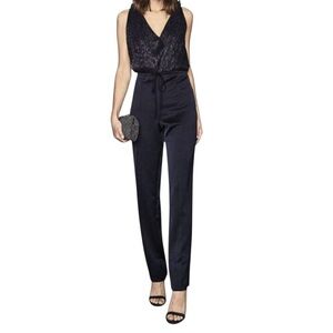 NWT REISS MARGOT NAVY METALLIC AND SATIN JUMPSUIT US SIZE 4